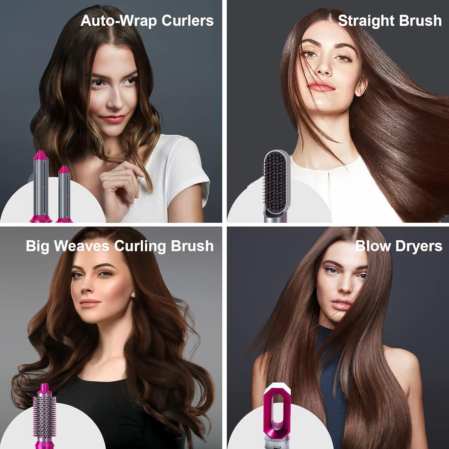 Hair Dryer Brush 5 In 1 Electric Blow Dryer Hair Comb Curling Wand Detachable Brush Kit Negative Ion Straightener Hair Curler - Shumeldi