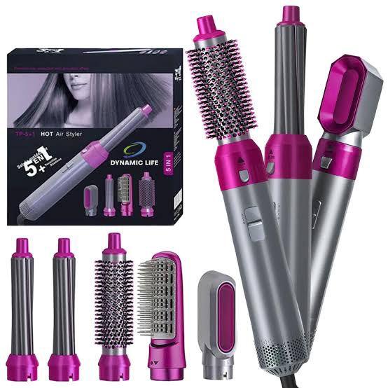 Hair Dryer Brush 5 In 1 Electric Blow Dryer Hair Comb Curling Wand Detachable Brush Kit Negative Ion Straightener Hair Curler - Shumeldi