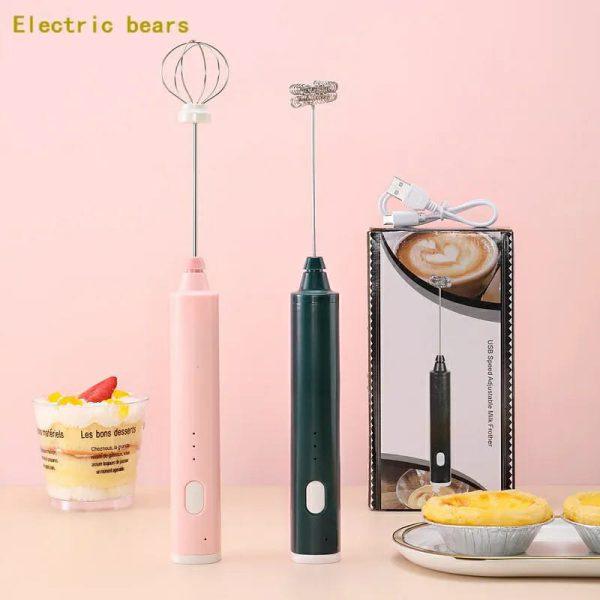 Handheld Electric Milk Frother Whisk Egg Beater Usb Rechargeable Coffee Blender Household Milk Shaker Mixer Foamer Food Blender (random Color) - Shumeldi